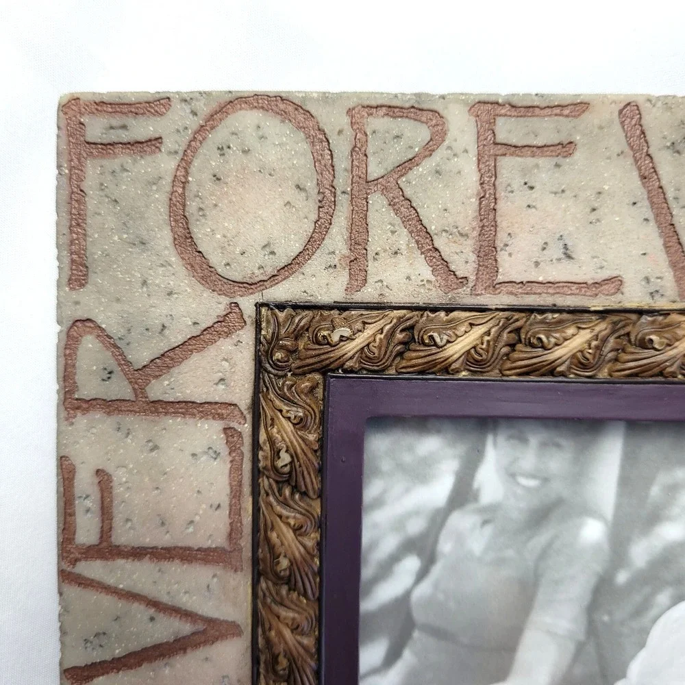 Vintage Y2K FOREVER Picture Frame 4X4, Demdaco Heartstone Bill Stross faux stone